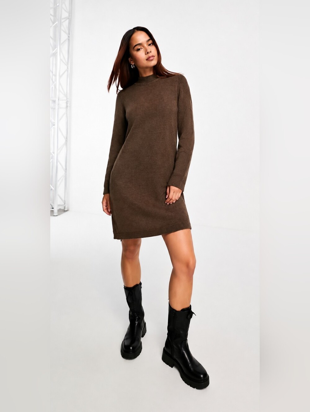 Uniqlo Chocolate Brown Oversized Knit Mock Neck Sweater Dress Size S
